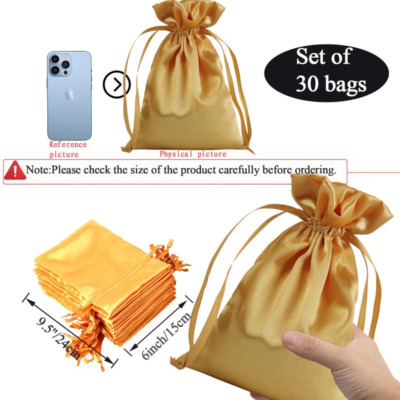 Generic Brands AKLVBL 30 Pack 6 x 9.5 Inches Golden Satin Gift Bags, Jewelry Drawstring Pouch, Wedding Favor Bags, Baby Shower Bags, Silk Bag - Image 2